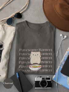 Ramen T-Shirt: Pawsome Ramen with Squishy Mochi Cat Illustration - Japanese Foodie Shirt with Unique Ramen Art