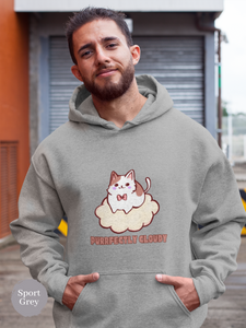 Cat Hoodie: Purrfectly Cloudy - Chubby Cat Art on a Cozy Hooded Sweatshirt - Playful Cat Hoodies with a Touch of Purrfection