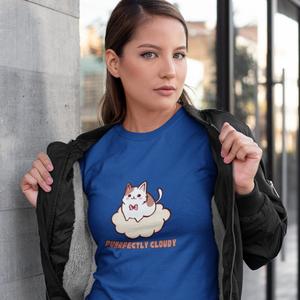 Cat T-shirt: Purrfectly Cloudy - Cute Chubby Cat on Cloud - Japanese-inspired Cat Art Shirt