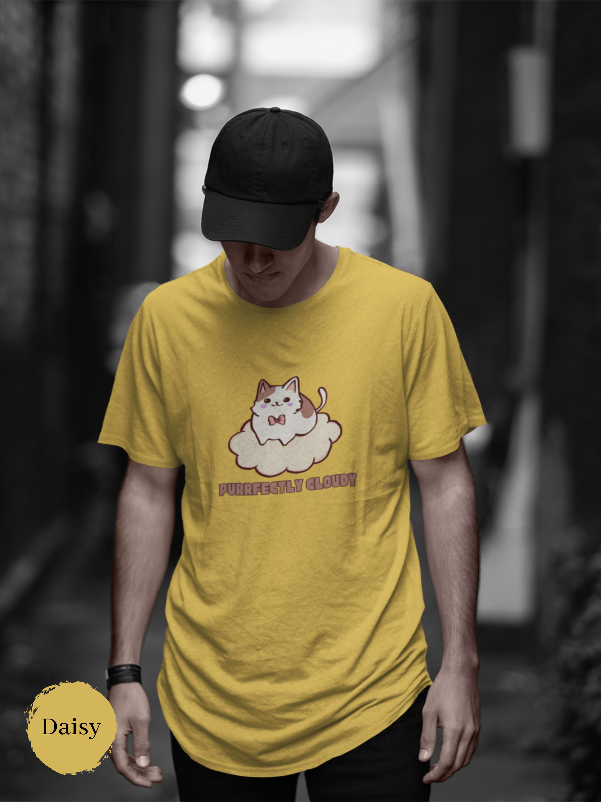 Cat T-shirt: Purrfectly Cloudy - Cute Chubby Cat on Cloud - Japanese-inspired Cat Art Shirt