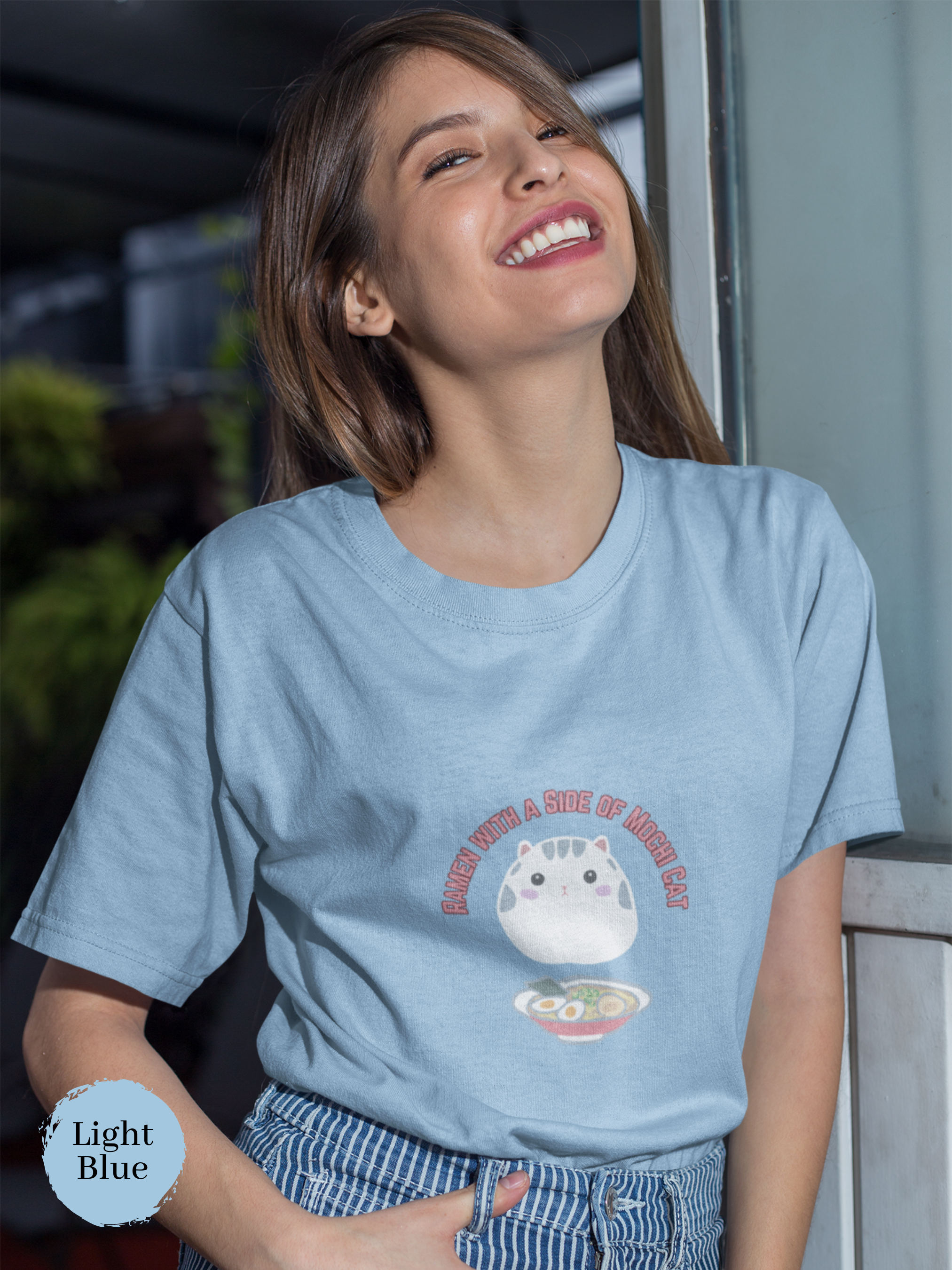 Mochi Cat T-shirt: Ramen with a Side of Sweetness - Japanese Mochi Cat Illustration with Mochi Donut and Squishy Accents