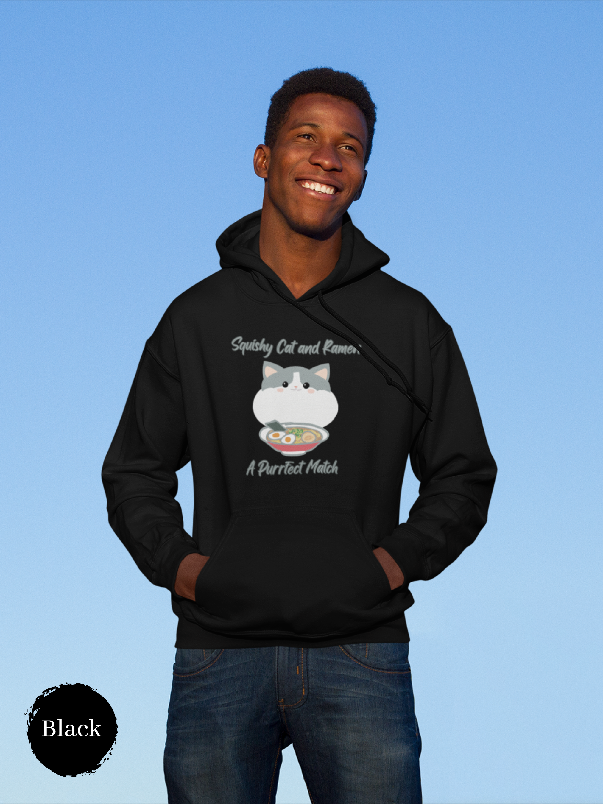 Ramen Hoodie: Squishy Cat and Ramen - A Purrfect Match | Japanese Mochi Cat Donut Illustration - Asian Food Hoodie and Ramen Art Sweatshirt