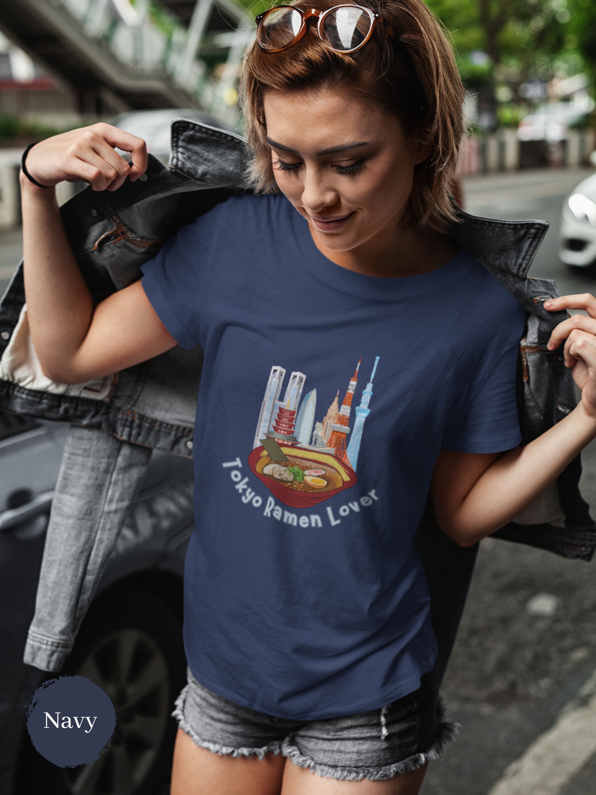 Ramen T-shirt: Tokyo Ramen Lover Japanese Foodie Shirt with Ramen Art and Tokyo Skyline Illustration