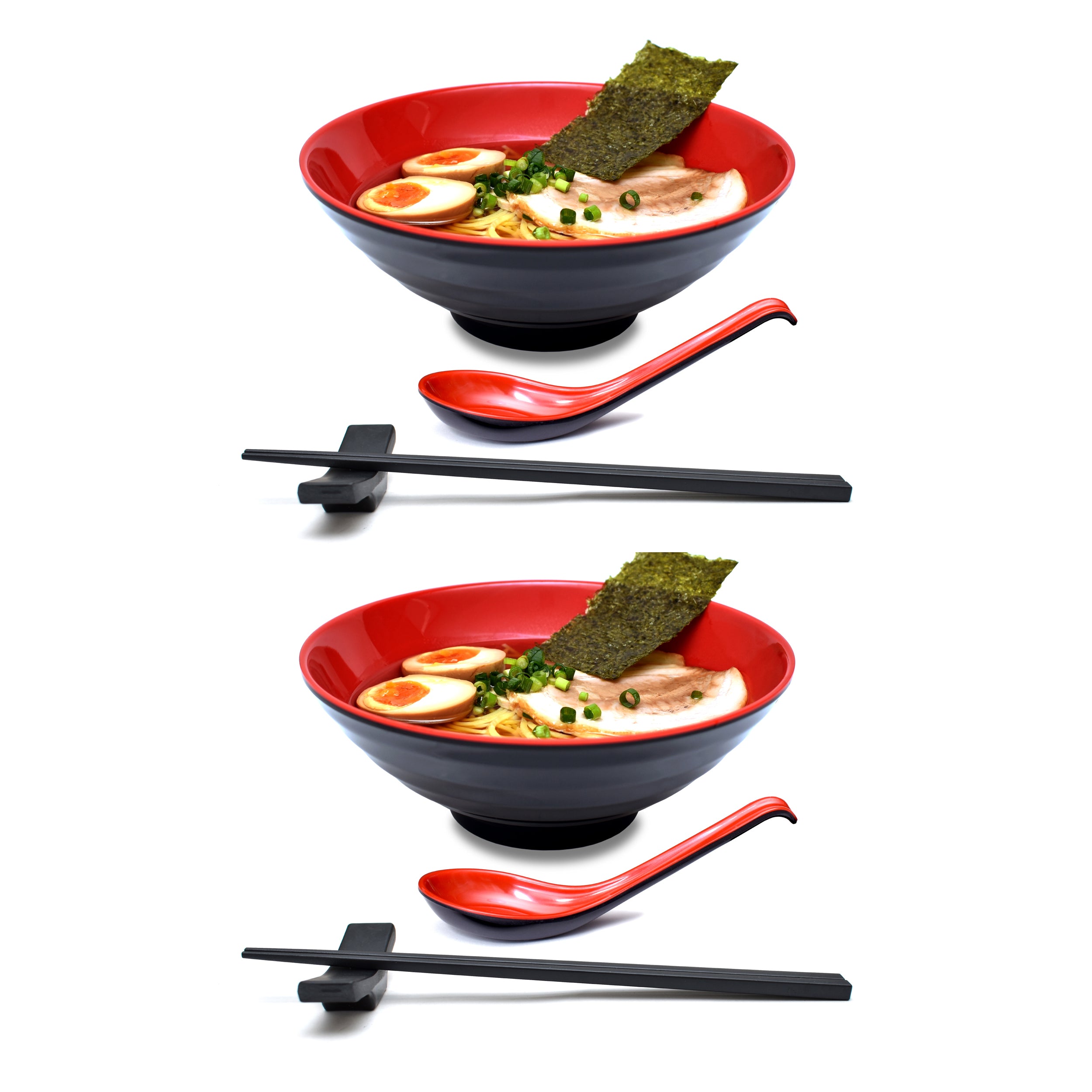 Red & Black Melamine 7.7" Ramen Noodle Bowls