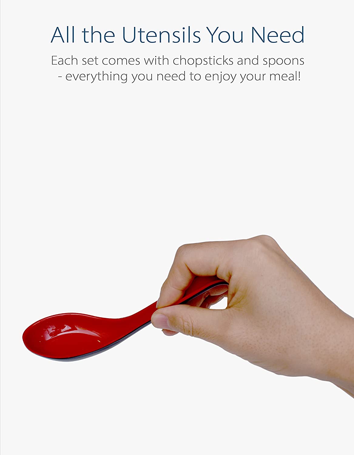 Set of 6 Chopsticks and Large Ladle Spoon Utensil Set (Red Melamine)