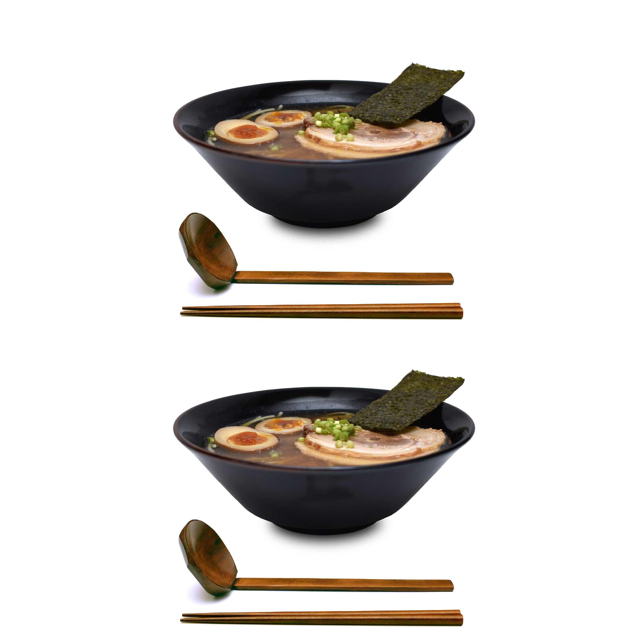 Glossy Black Ceramic 7.5" Japanese Ramen Bowls