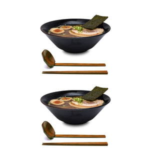 Glossy Black Ceramic 7.5" Japanese Ramen Bowls