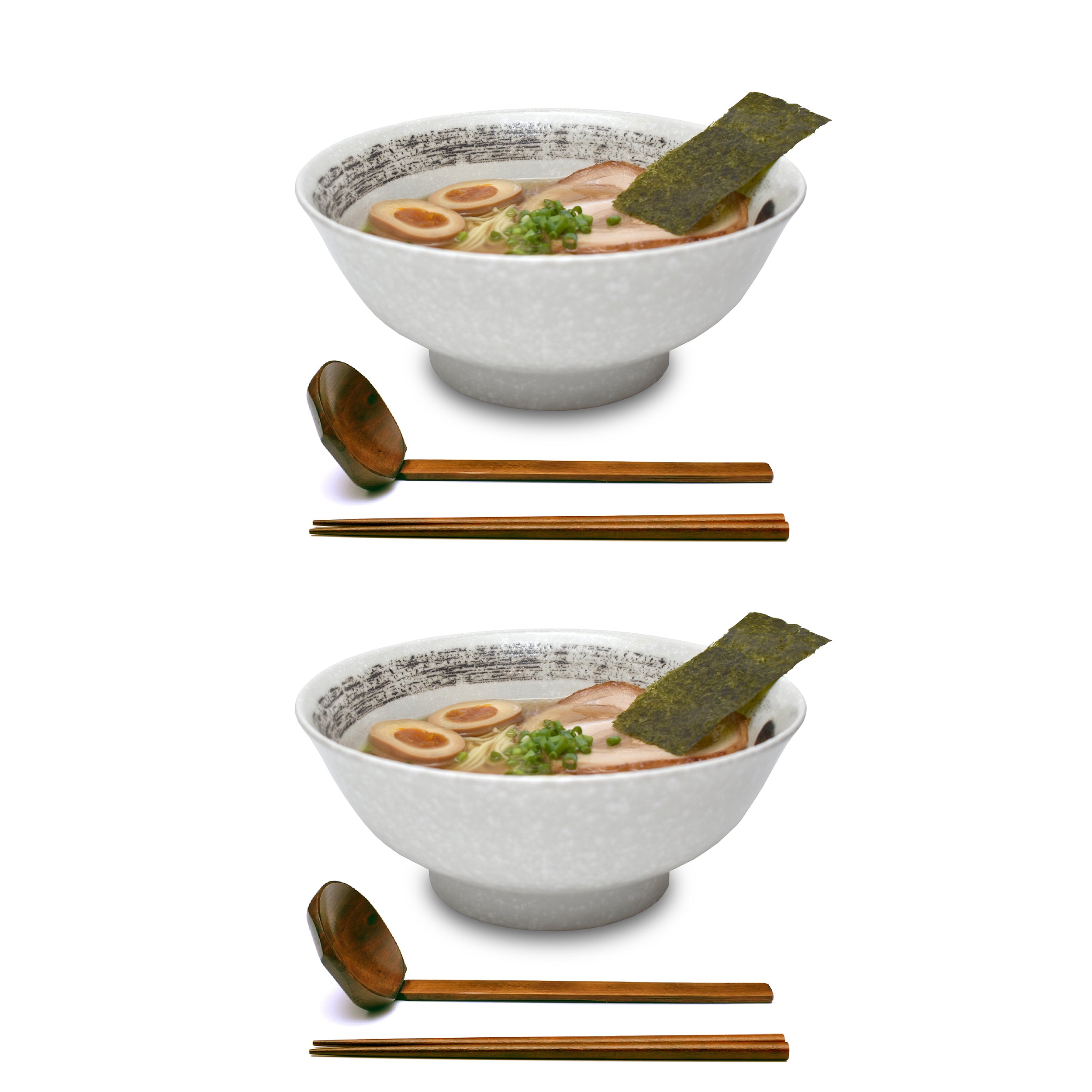Brush Stroke Ceramic 8.2" Japanese Ramen Bowls