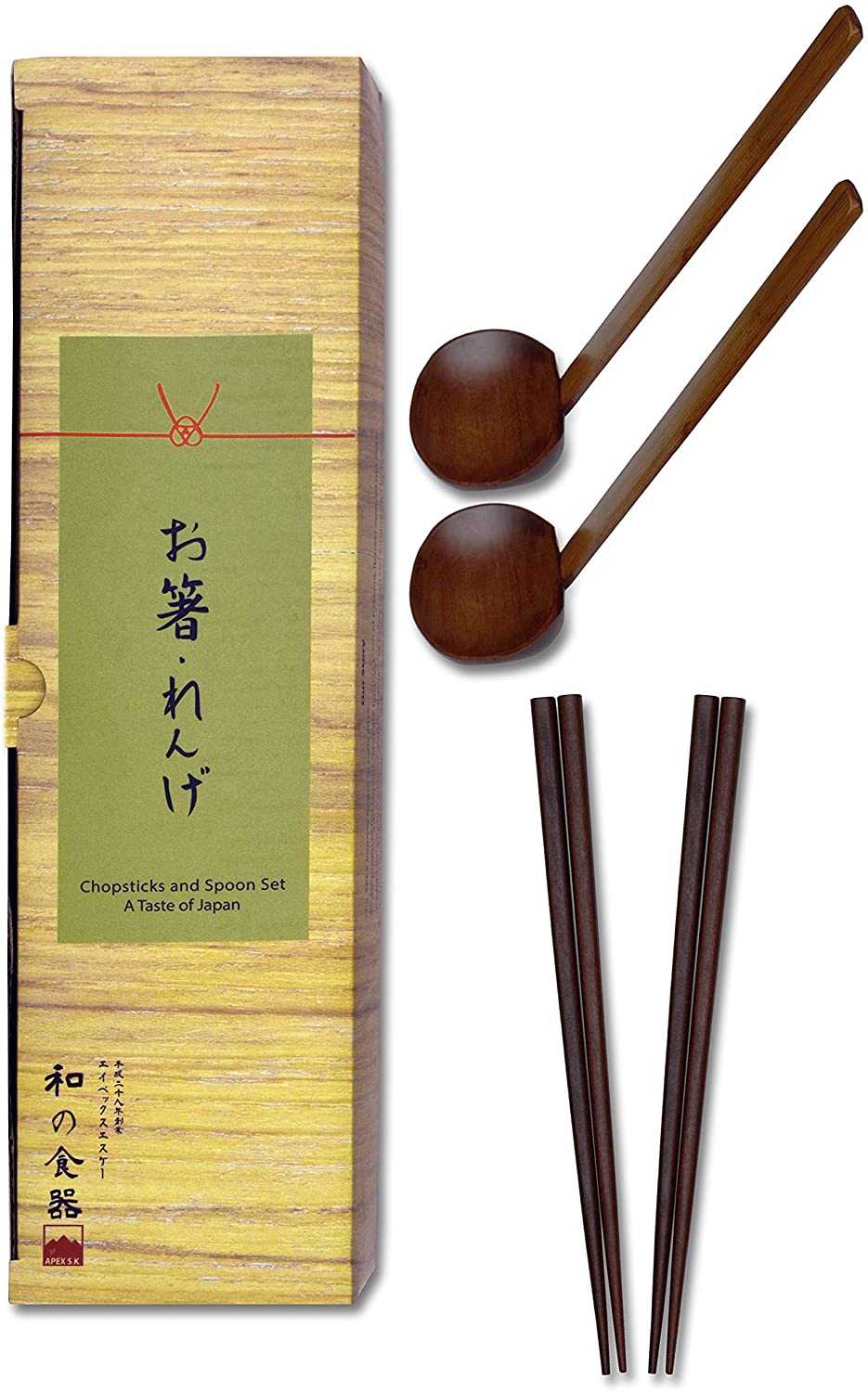 Set of 2 Chopsticks and Large Ladle Spoon Utensil Set (Wood)