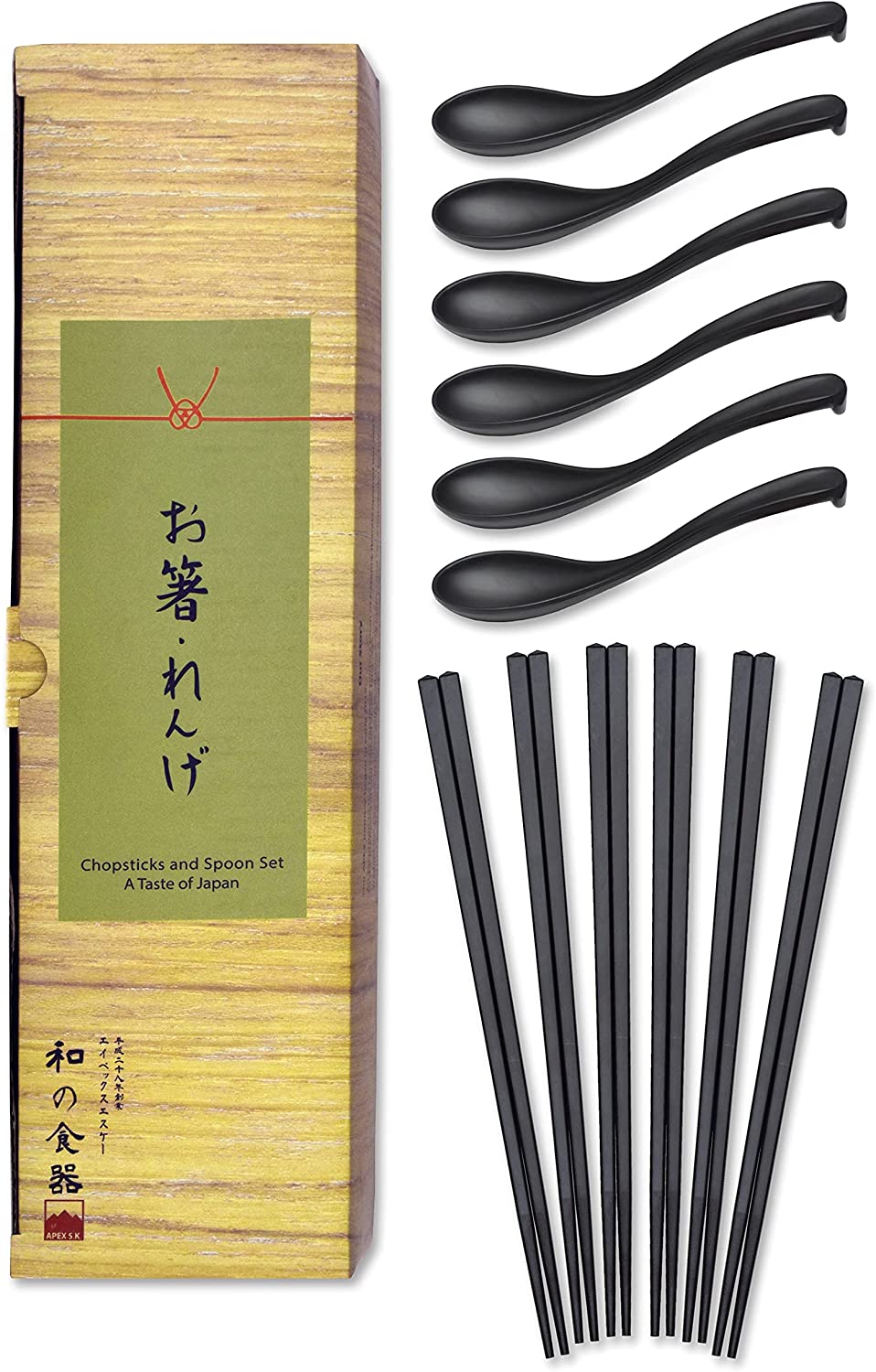 Set of 6 Chopsticks and Large Ladle Spoon Utensil Set (Melamine)