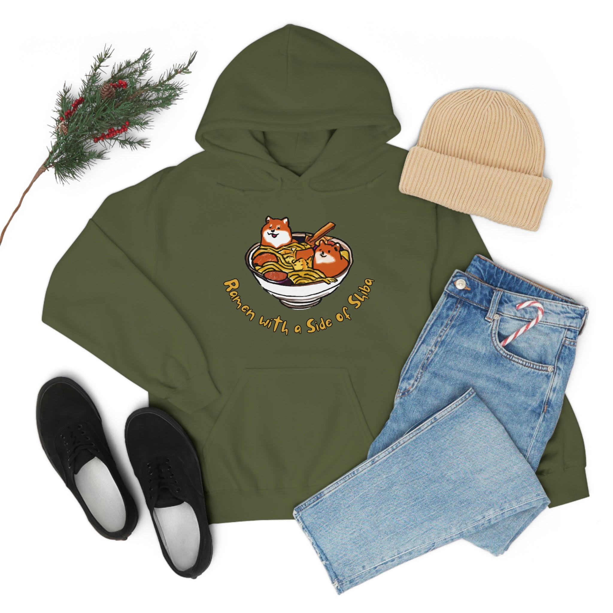 Shiba Inu Ramen Nights: Ramen Hoodie with Two Cute Pups