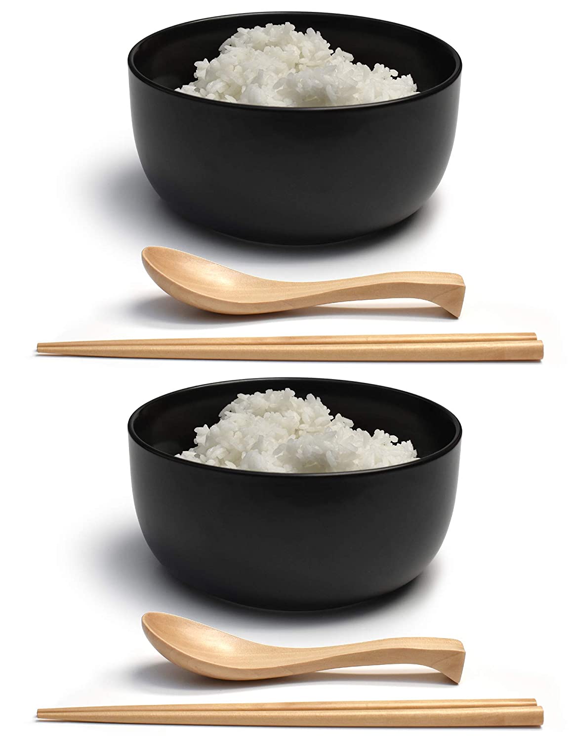 Porcelain 6" Deep Japanese Bowl Set (Black, 2)