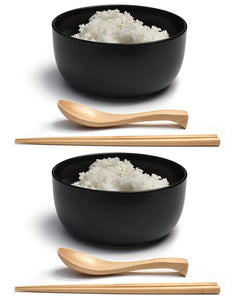 Porcelain 6" Deep Japanese Bowl Set (Black, 2)