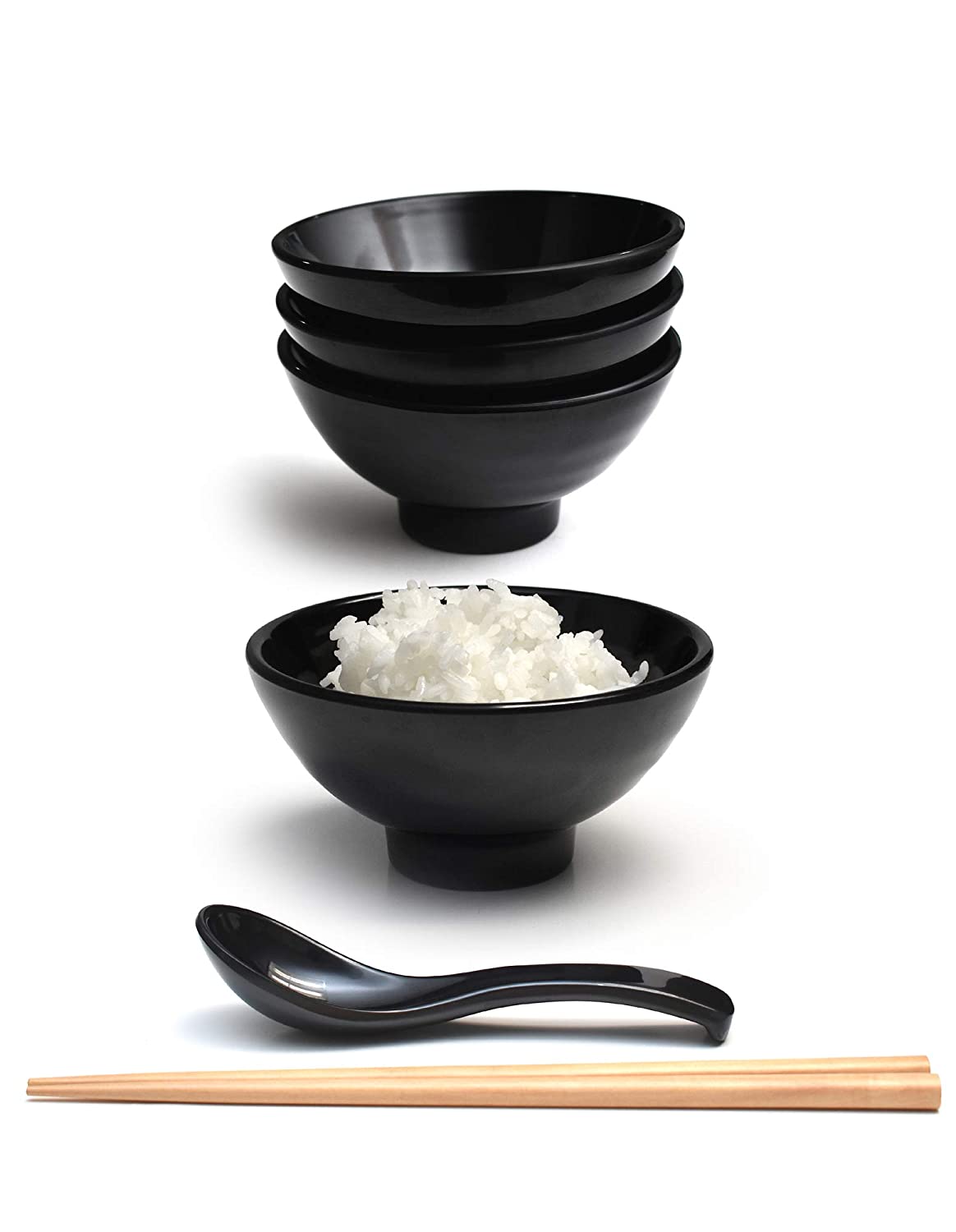 Melamine 4.7" Japanese Rice Bowls (Black, 4)