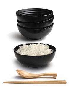 Porcelain 6" Japanese Bowl Set (Black, 4)