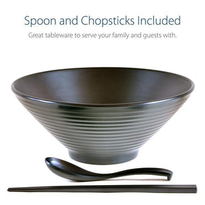 Large Black Melamine Ramen Bowl Set with Chopsticks and Spoon