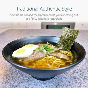 Large Black Melamine Ramen with Ramen Egg Chashu Nori Topping