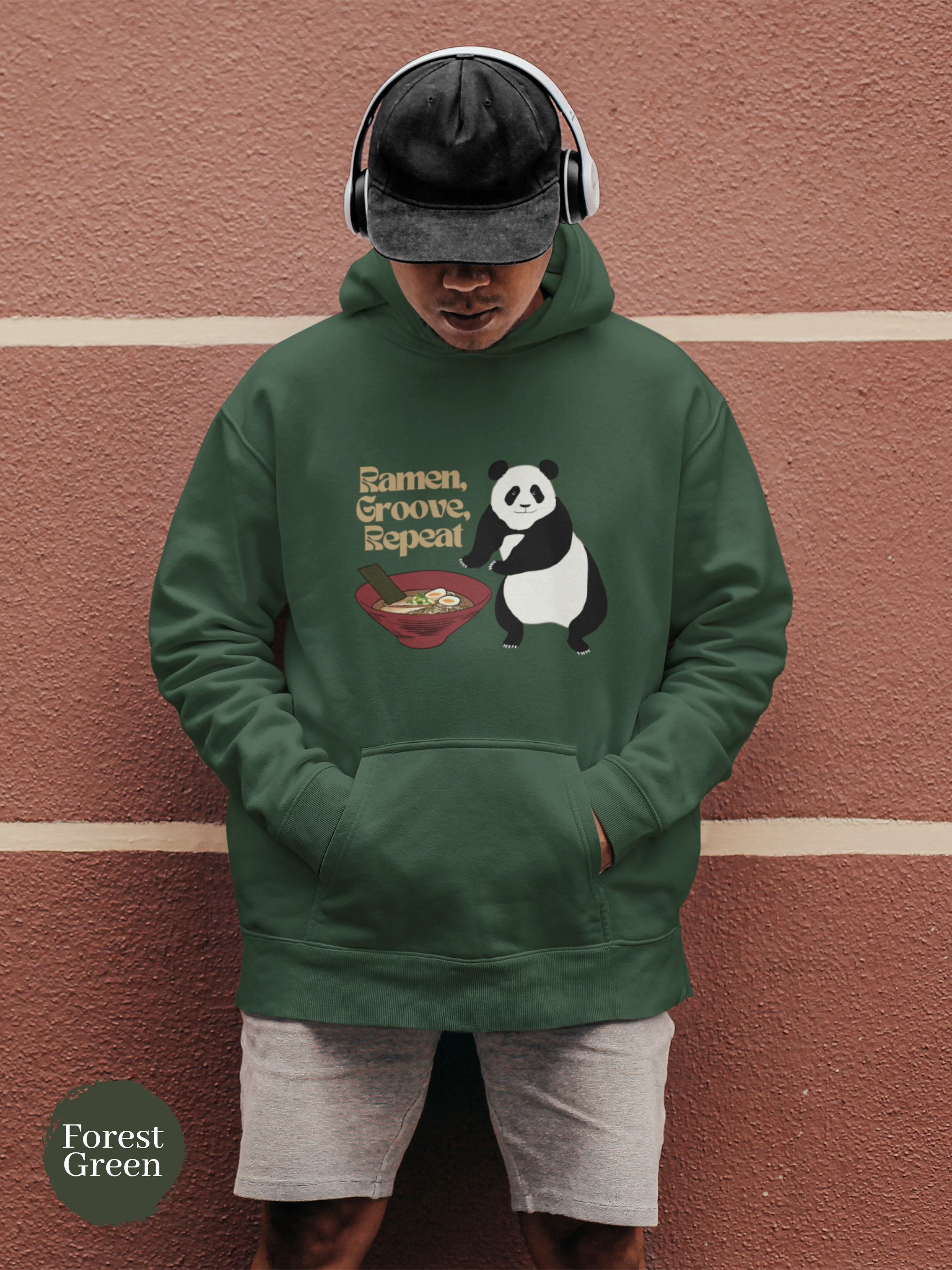 Ramen Hoodie - "Ramen, Groove, Repeat" featuring Pandas and Noodles - Perfect for Foodie Lovers and Asian Food Enthusiasts