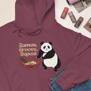Ramen Hoodie - "Ramen, Groove, Repeat" featuring Pandas and Noodles - Perfect for Foodie Lovers and Asian Food Enthusiasts
