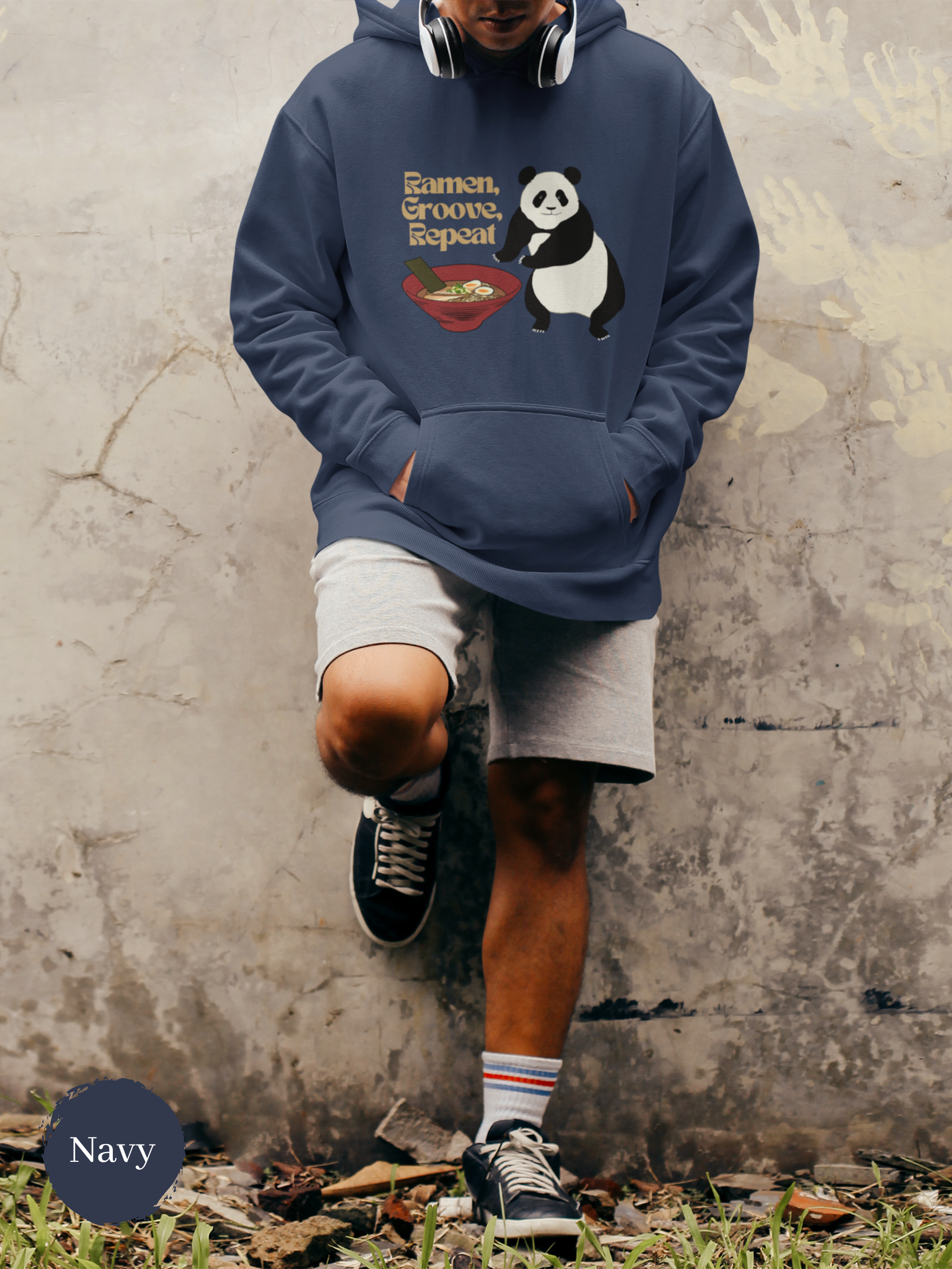 Ramen Hoodie - "Ramen, Groove, Repeat" featuring Pandas and Noodles - Perfect for Foodie Lovers and Asian Food Enthusiasts