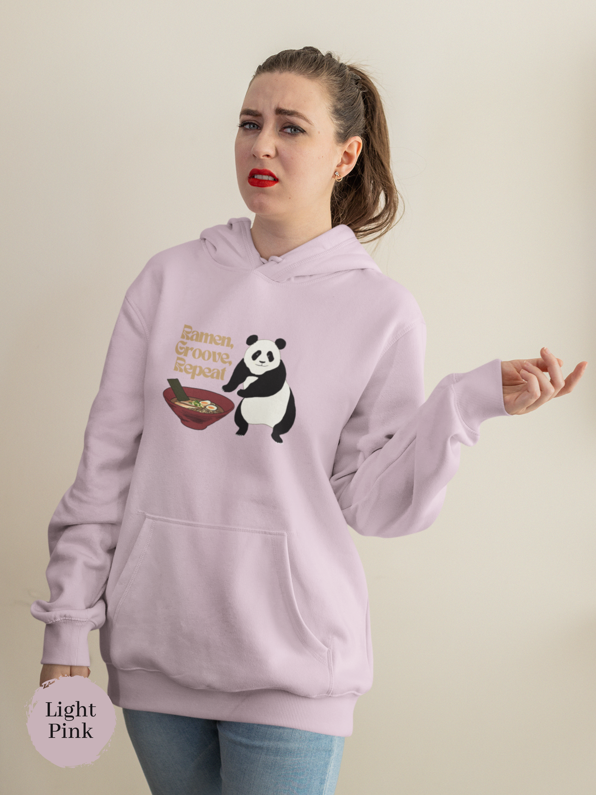Ramen Hoodie - "Ramen, Groove, Repeat" featuring Pandas and Noodles - Perfect for Foodie Lovers and Asian Food Enthusiasts