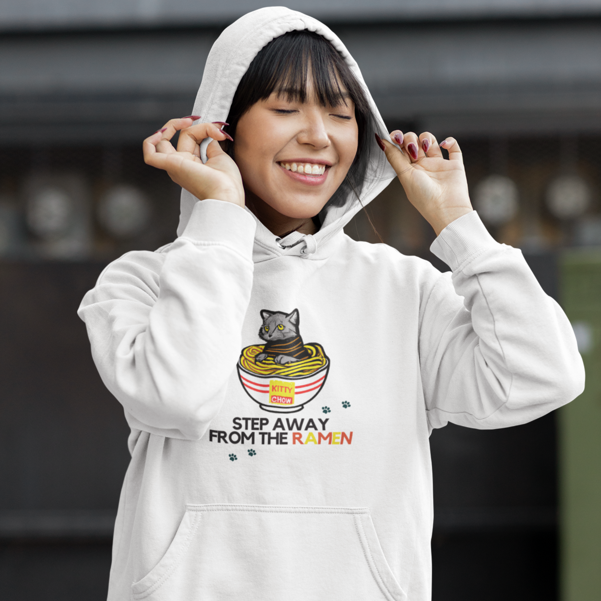 Ramen Protector Hoodie: Cats and Noodles