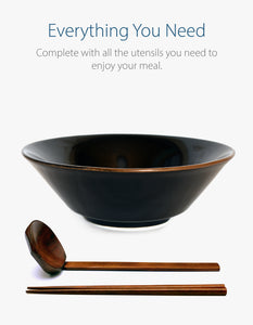 Glossy Black Ceramic 7.5" Japanese Ramen Bowls