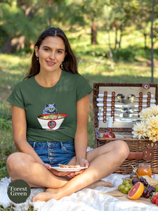 Ramen T-shirt: Japanese-Inspired Foodie Shirt with Angry Cat Protecting Ramen Art