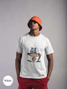Ramen T-shirt: Japanese-Inspired Foodie Shirt with Angry Cat Protecting Ramen Art