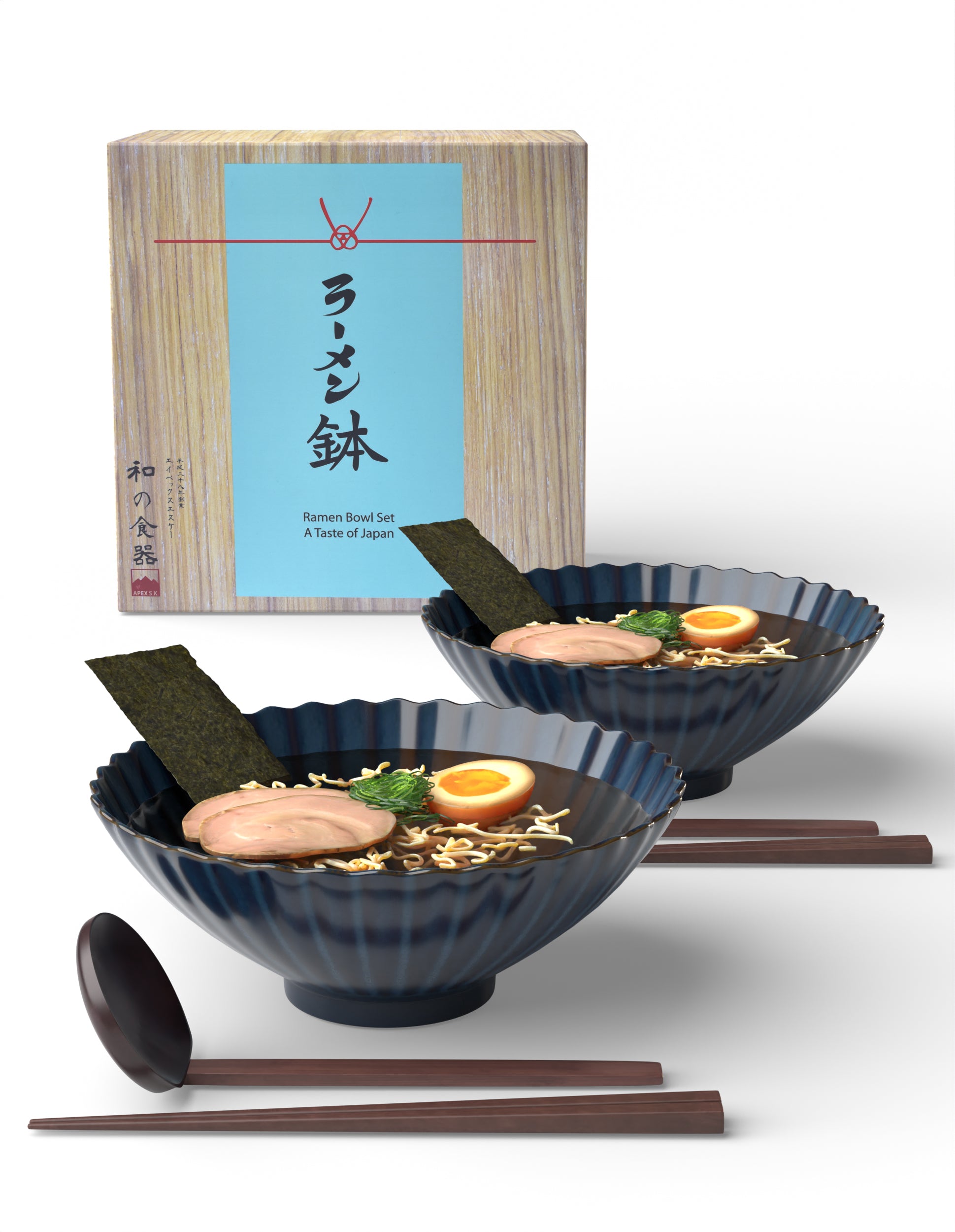 Ceramic 8.3" Japanese Ramen Bowls (Azure Flower)