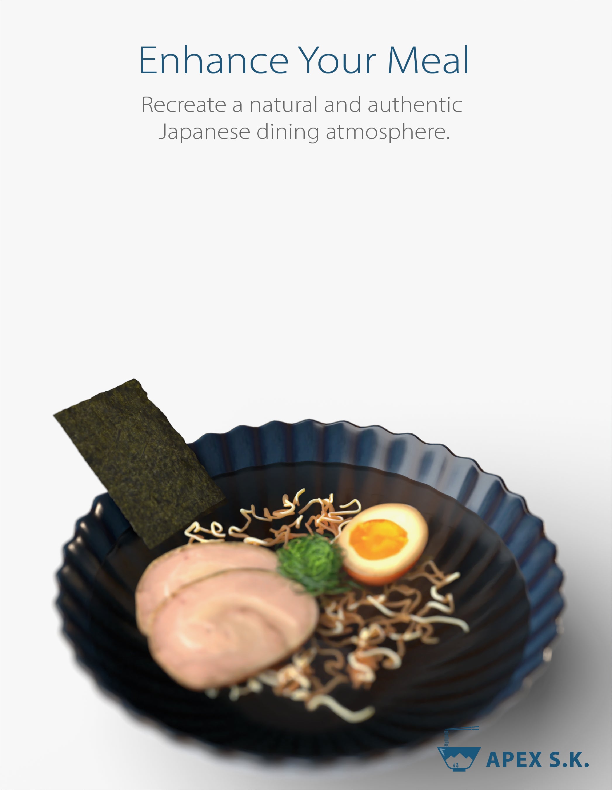 Ceramic 8.3" Japanese Ramen Bowls (Azure Flower)