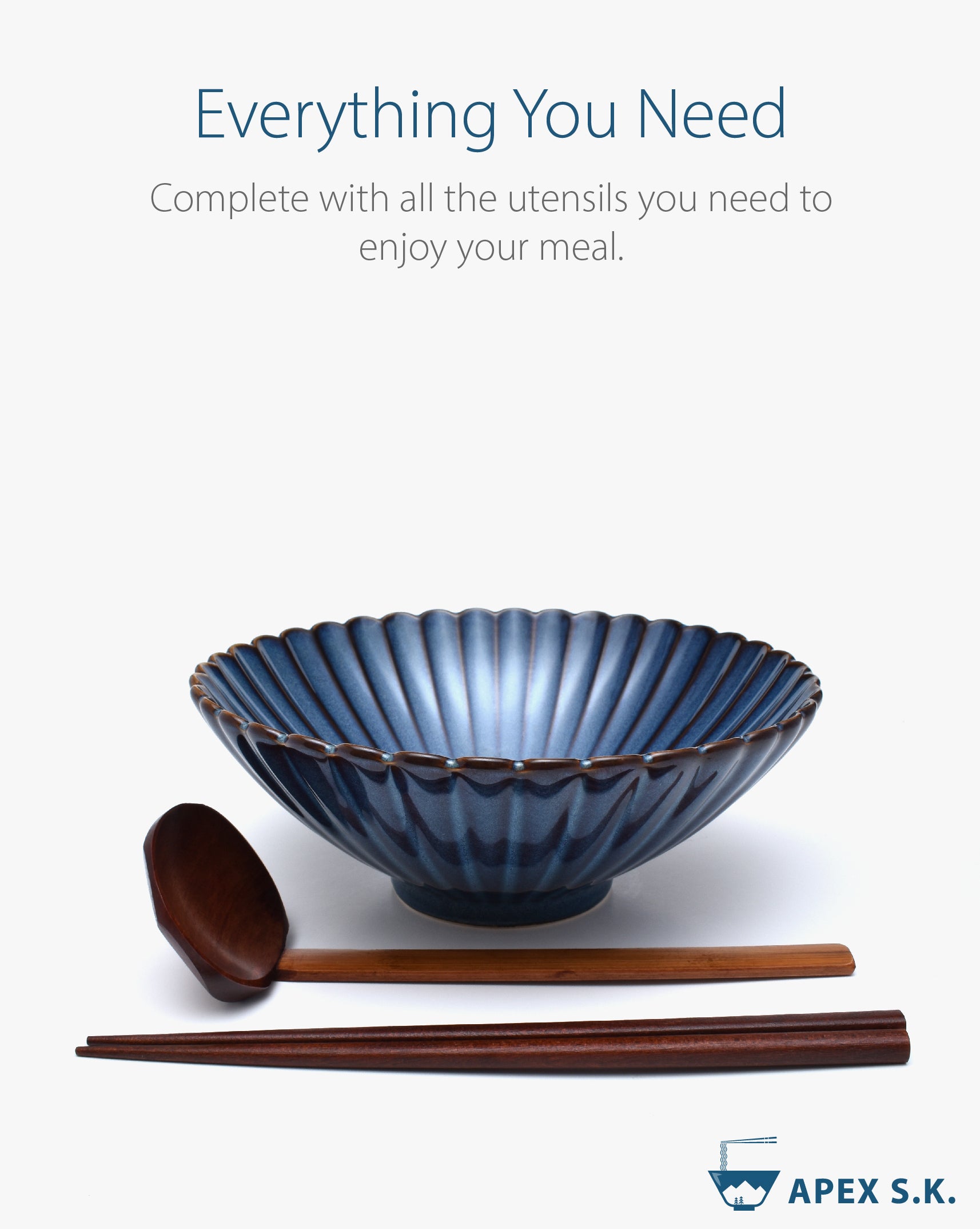 Ceramic 8.3" Japanese Ramen Bowls (Azure Flower)