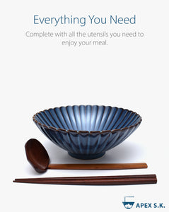 Ceramic 8.3" Japanese Ramen Bowls (Azure Flower)