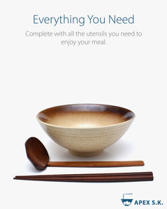 Ceramic 7.9" Japanese Ramen Bowls (Beige with Brown Rim)