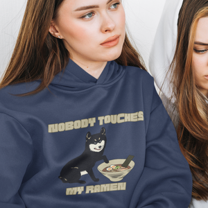 Ramen Hoodie: Nobody Touches My Ramen - Cute Black Shiba Inu Sweatshirt Perfect Asian Foodie Gift for Ramen Lovers and Pet Owners