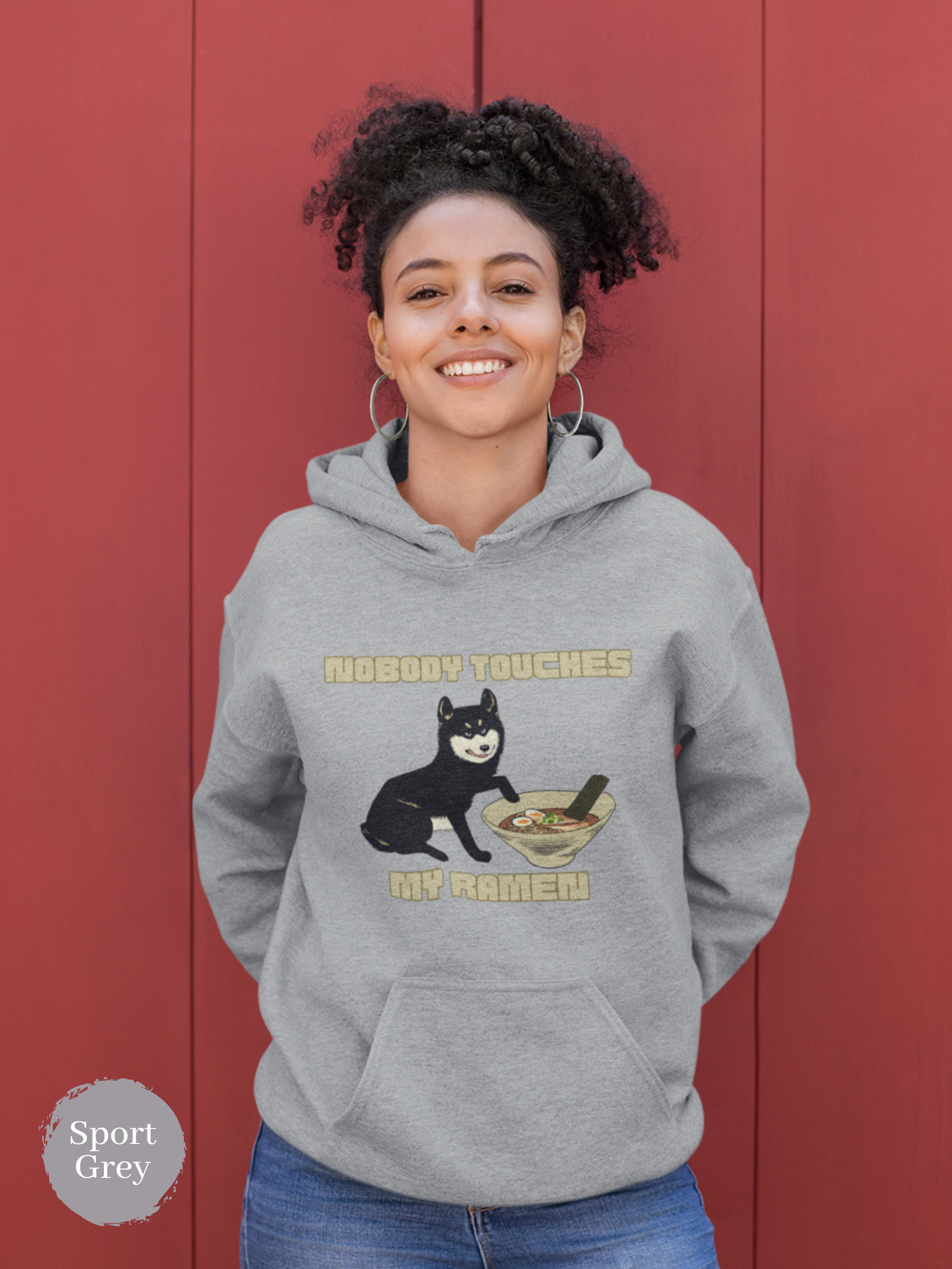 Ramen Hoodie: Nobody Touches My Ramen - Cute Black Shiba Inu Sweatshirt Perfect Asian Foodie Gift for Ramen Lovers and Pet Owners