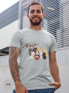 Ramen T-shirt: Japanese Foodie Shirt with Eight Cute Cats Beside Ramen Bowl - Hyahho Ramen Art