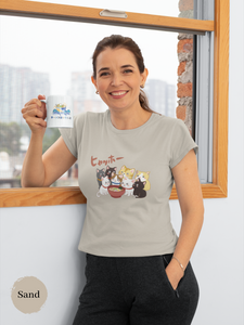 Ramen T-shirt: Japanese Foodie Shirt with Eight Cute Cats Beside Ramen Bowl - Hyahho Ramen Art