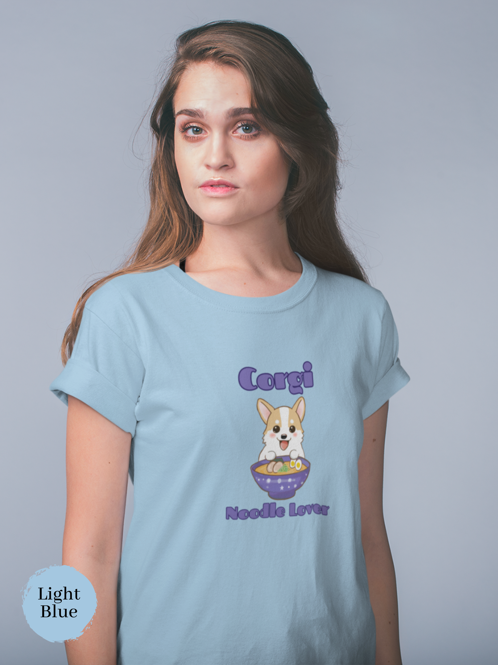 Ramen T-shirt with Cute Corgi Noodle Lover Illustration - Japanese Foodie Shirt with Ramen Art