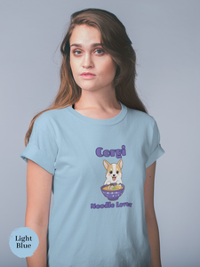 Ramen T-shirt with Cute Corgi Noodle Lover Illustration - Japanese Foodie Shirt with Ramen Art