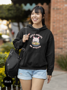 Ramen Hoodie: Little Axolotl Big Appetite Edition - Foodie and Pun Hoodie with Cute Ramen Art and Asian-Inspired Design