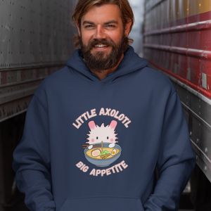 Ramen Hoodie: Little Axolotl Big Appetite Edition - Foodie and Pun Hoodie with Cute Ramen Art and Asian-Inspired Design