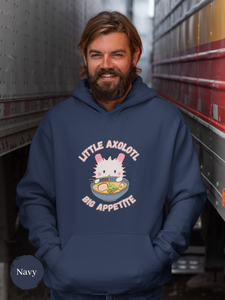 Ramen Hoodie: Little Axolotl Big Appetite Edition - Foodie and Pun Hoodie with Cute Ramen Art and Asian-Inspired Design