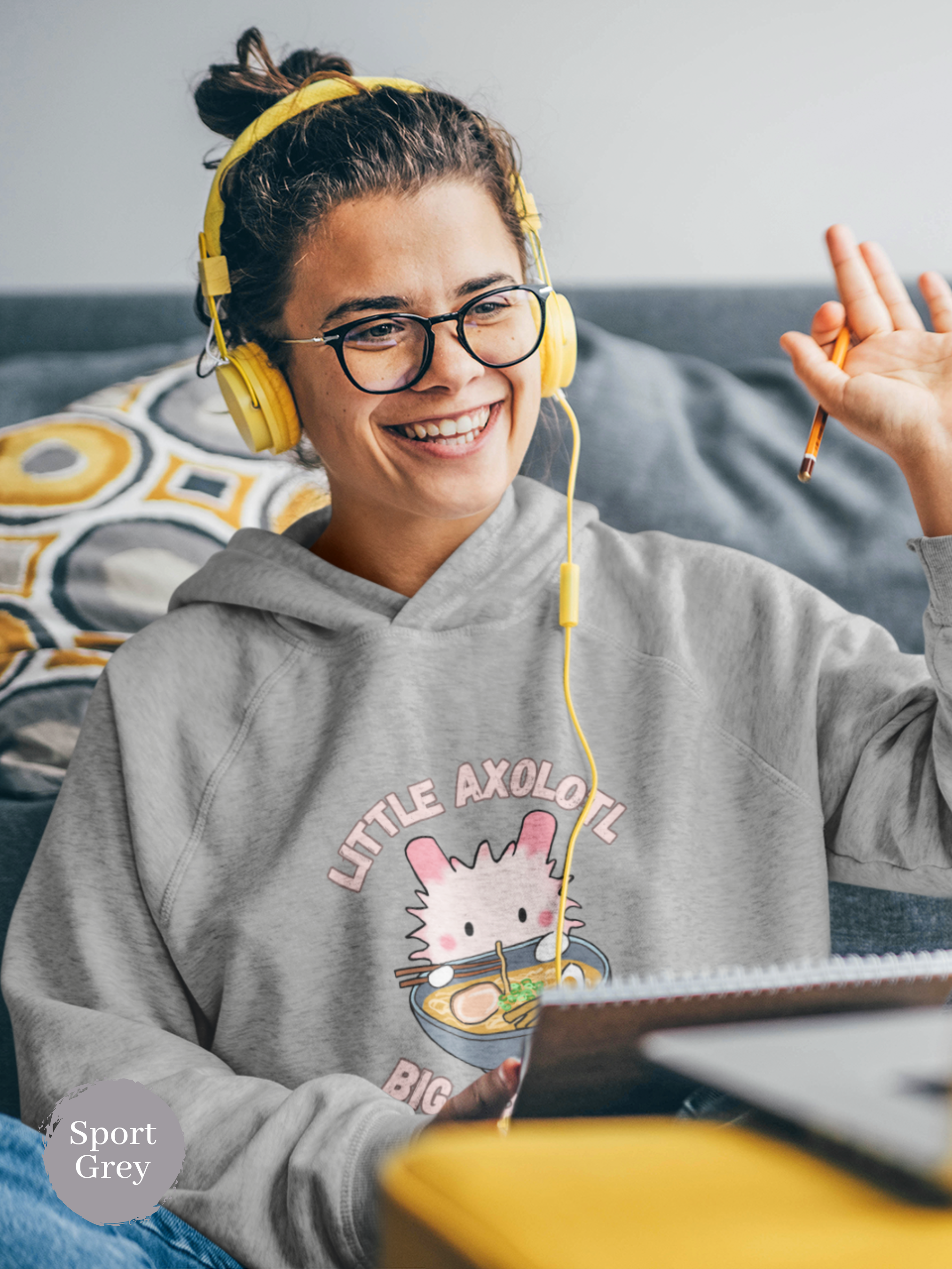 Ramen Hoodie: Little Axolotl Big Appetite Edition - Foodie and Pun Hoodie with Cute Ramen Art and Asian-Inspired Design