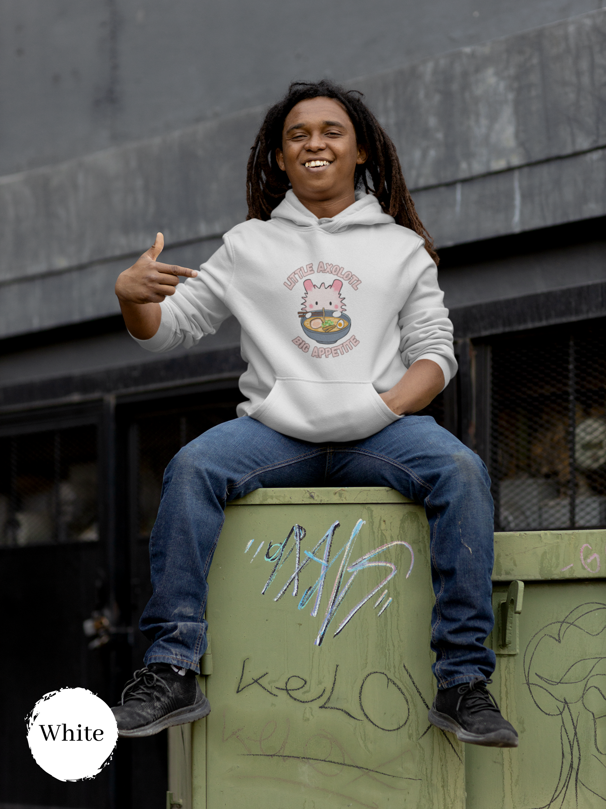 Ramen Hoodie: Little Axolotl Big Appetite Edition - Foodie and Pun Hoodie with Cute Ramen Art and Asian-Inspired Design