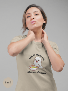 Ramen T-Shirt: Seal of Approval Edition - Cute Japanese Foodie Shirt with Ramen Art Featuring Adorable Baby Seal and Delicious Ramen Bowl