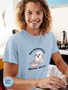 Ramen T-Shirt: Seal of Approval Edition - Cute Japanese Foodie Shirt with Ramen Art Featuring Adorable Baby Seal and Delicious Ramen Bowl