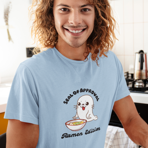 Ramen T-Shirt: Seal of Approval Edition - Cute Japanese Foodie Shirt with Ramen Art Featuring Adorable Baby Seal and Delicious Ramen Bowl