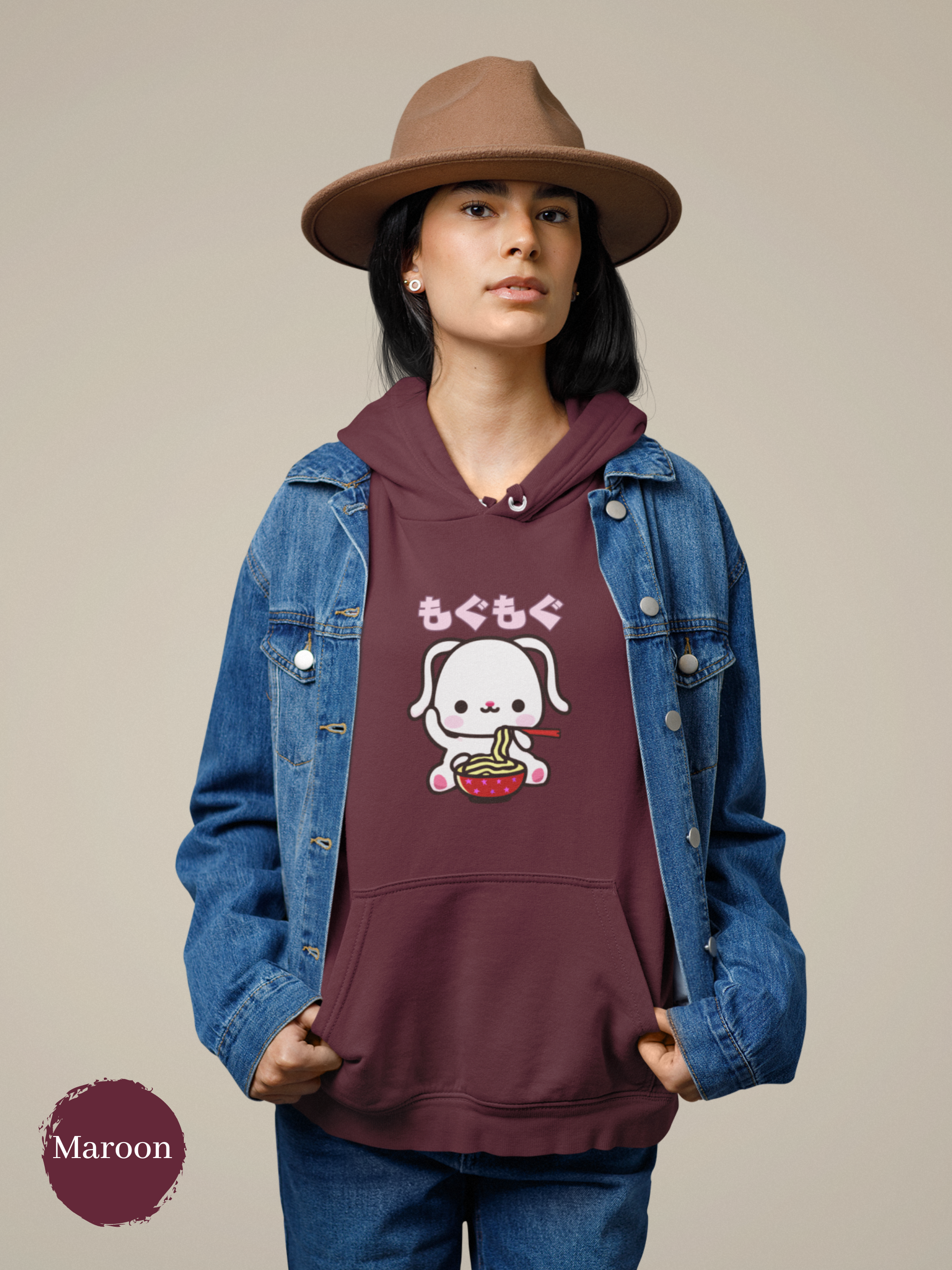 Ramen Hoodie Bunny with Adorable Ramen Art: Perfect for Foodie and Asian Food Lovers "Mogu Mogu"