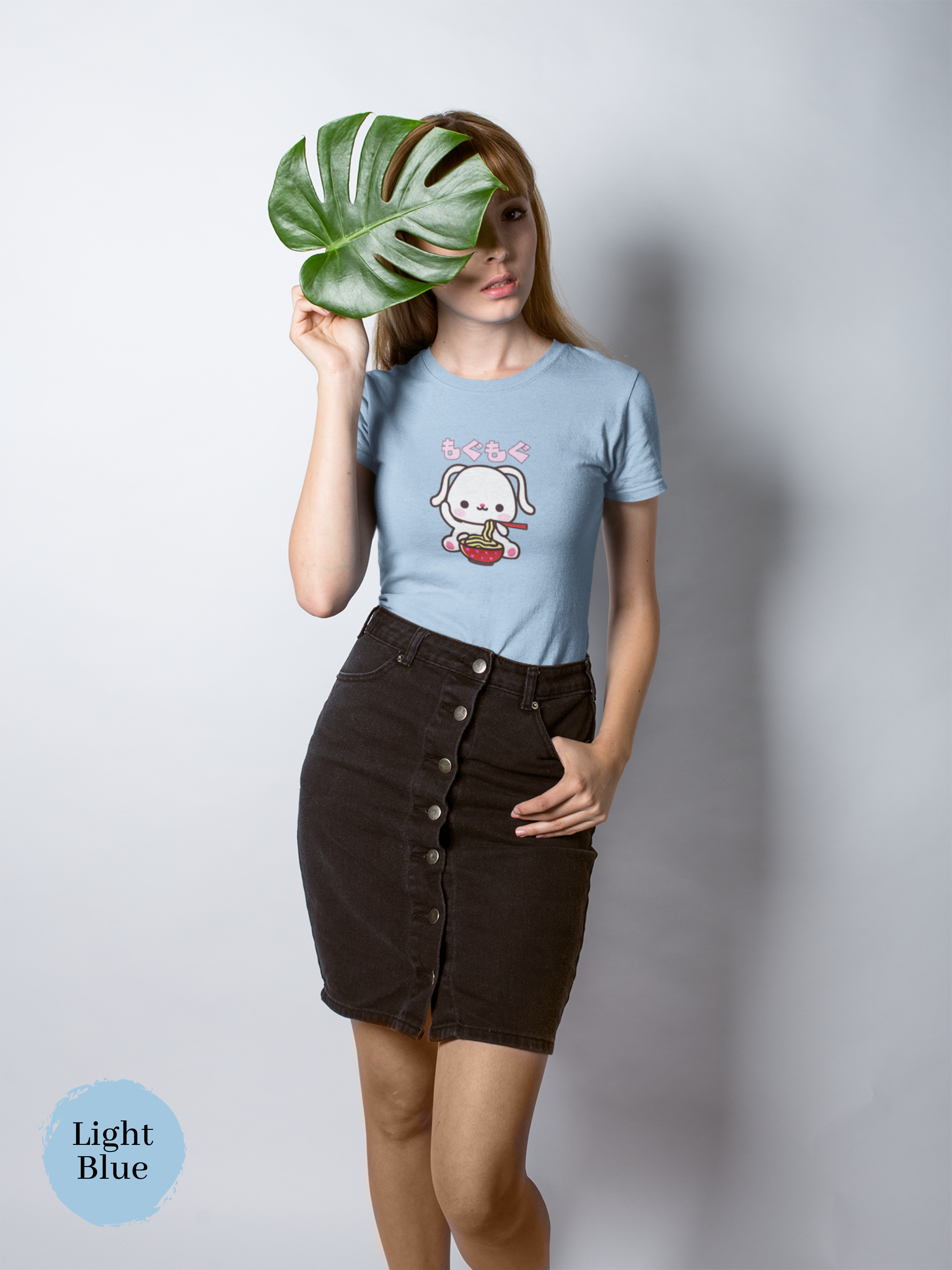 Ramen T-Shirt - Munching "Mogu Mogu" Japanese Foodie Shirt with Cute Bunny and Ramen Art